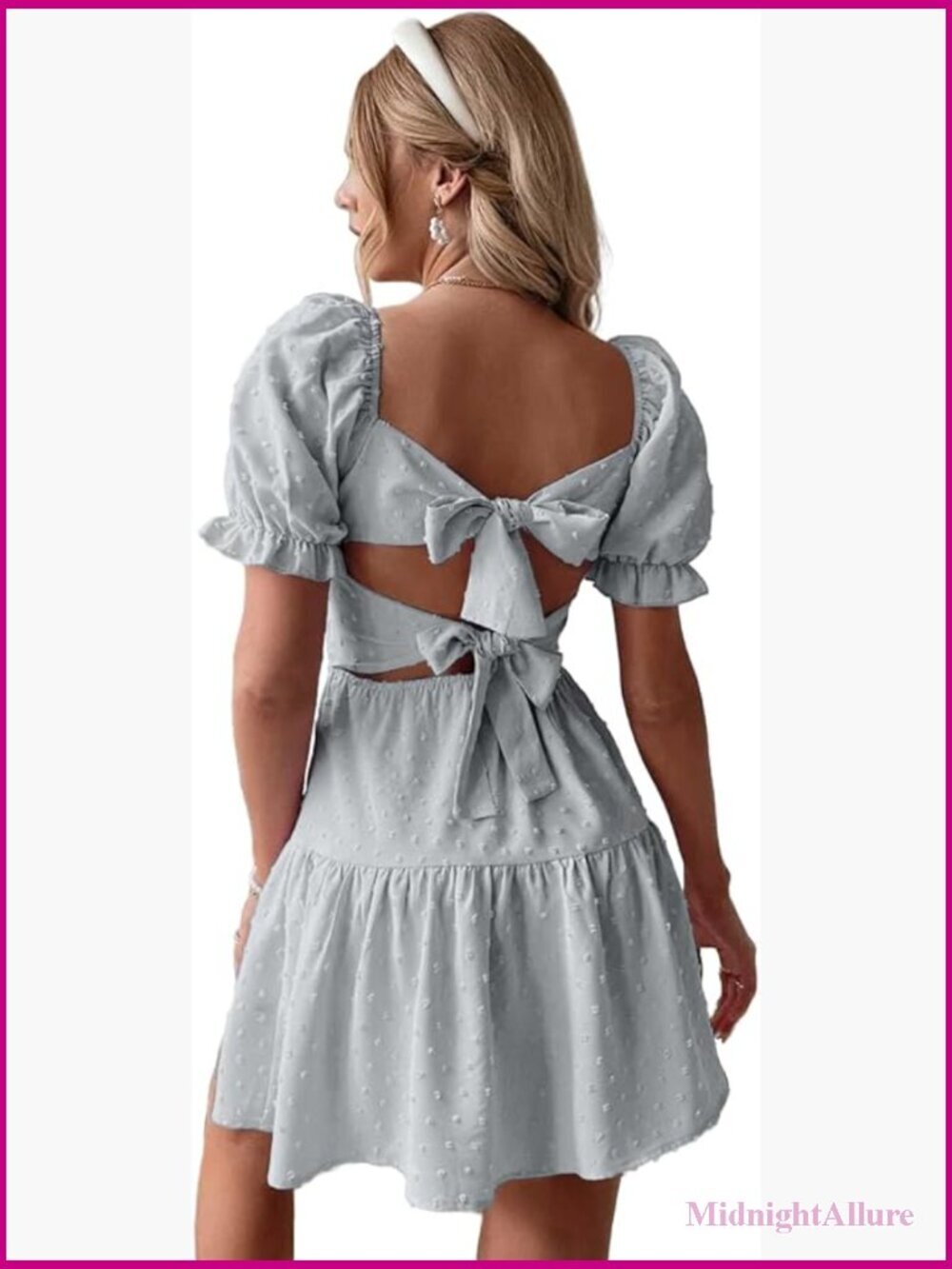 Swiss Dot Tie Backless Mini Dress Ruffle Hem Flowy Casual Summer - Picture 1 of 6